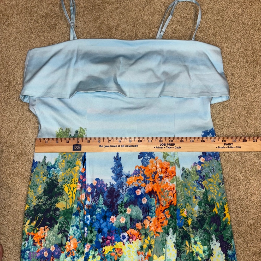 Anthropologie sleeveless fold over knee‎ length Dress floral Midi Blue Size L - Picture 12 of 14